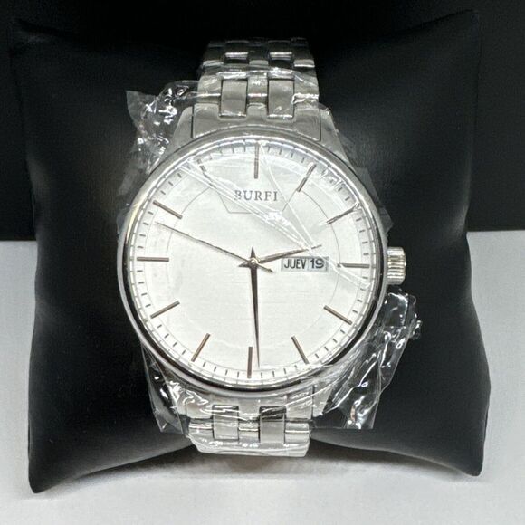 Burei S-13001M Men's Silver Stainless Steel Analog White Dial Quartz Watch JNA48 - Picture 1 of 12